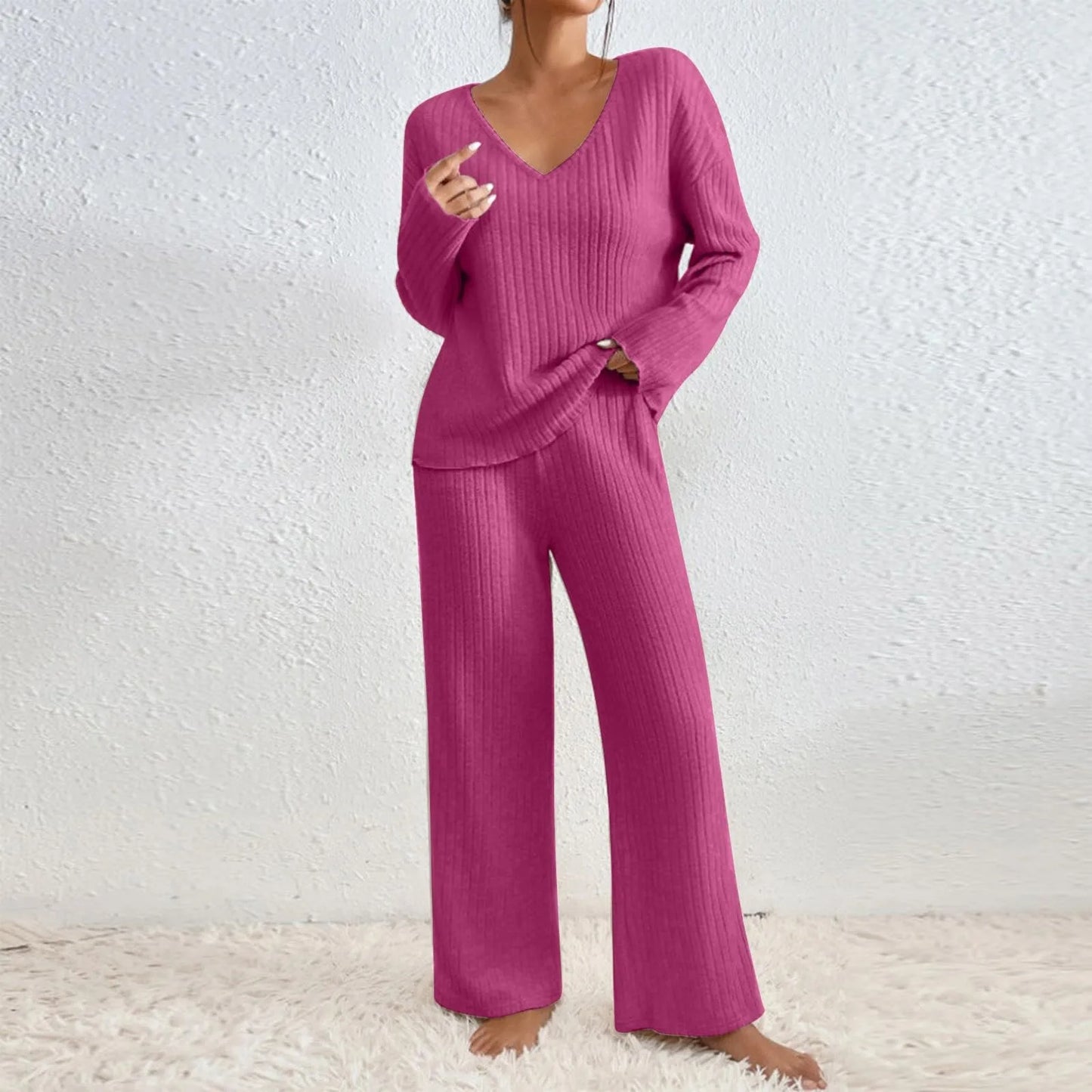Lena – Stijlvolle Gebreide Set met V-hals | Comfort & Elegantie