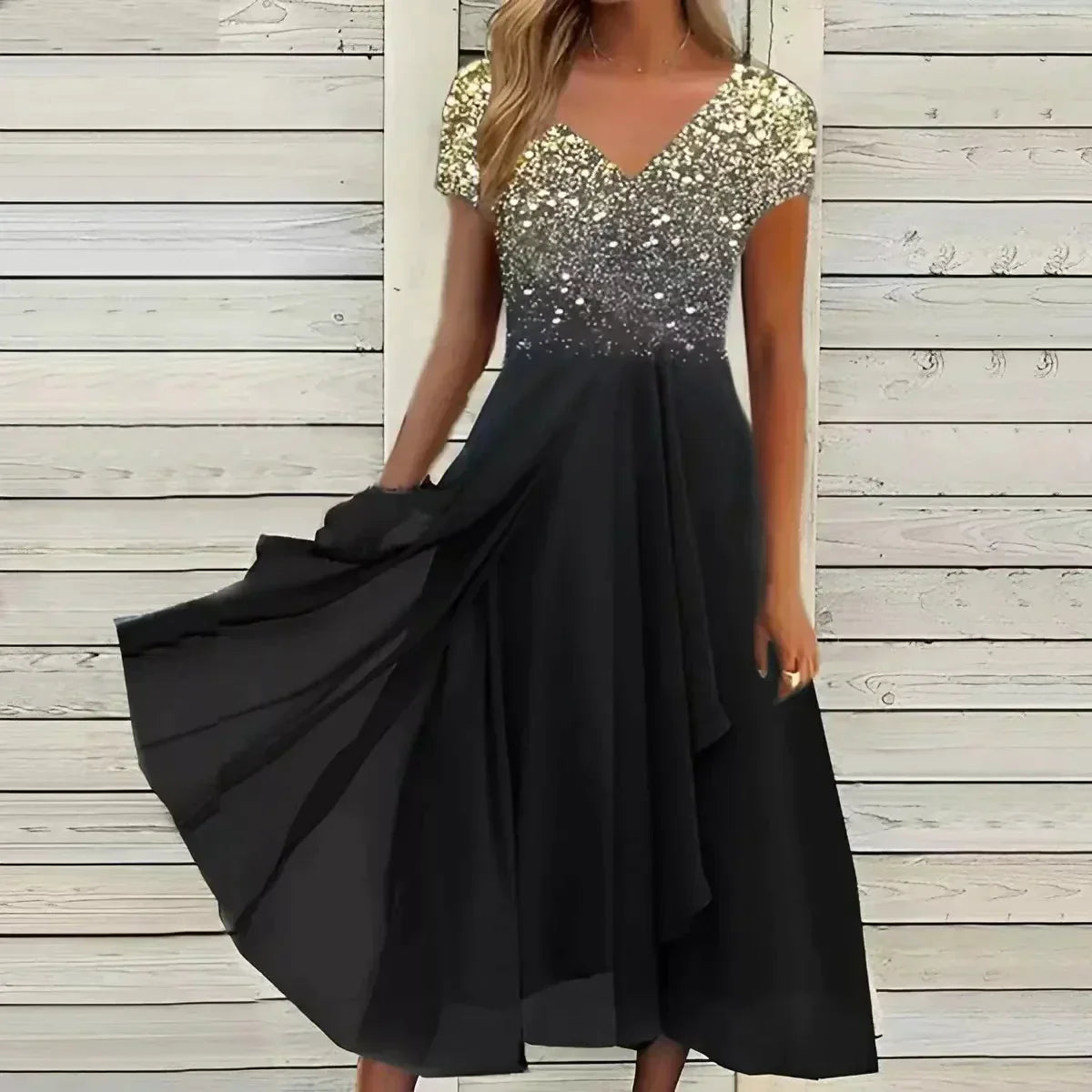 EVENY | Elegante Chiffon Feestjurk met Vloeiende Pasvorm
