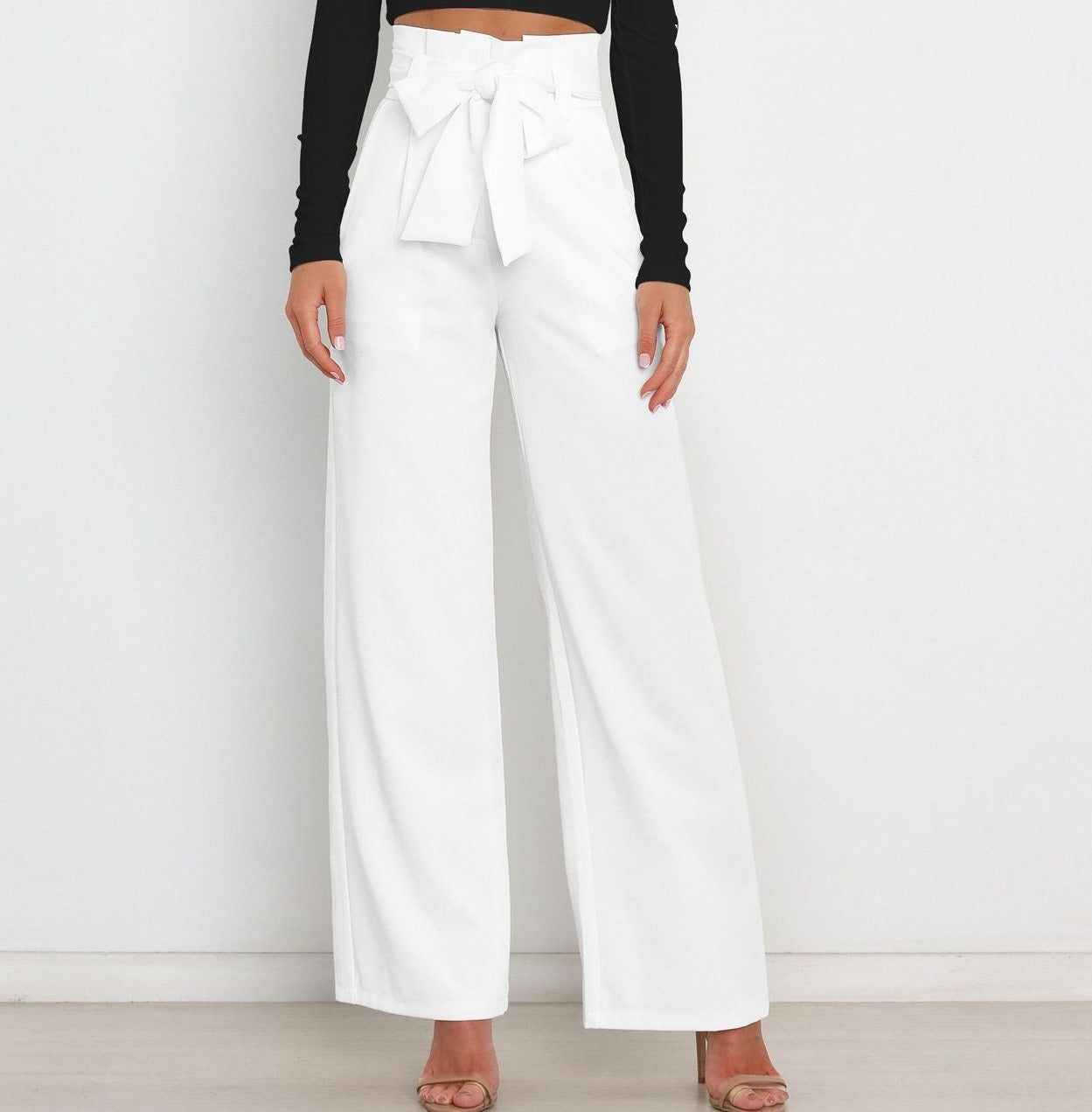 SORELLA | High-Waisted Broek met Strikceintuur en Wijde Pijpen