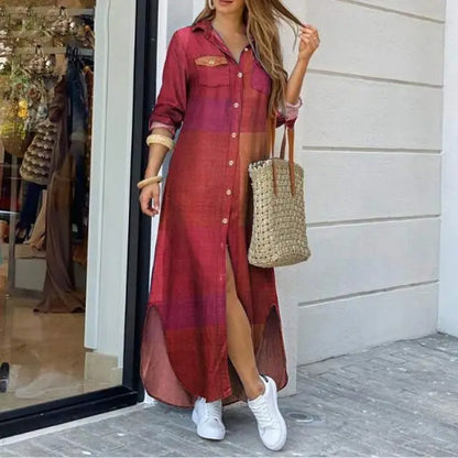 MAELYN | Maxi Denim Jurk met Relaxte Pasvorm en Shirtkraag