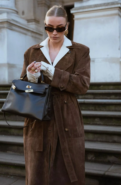 Suède dames trenchcoat met ceintuur | Elegante mantel voor een stijlvolle herfstlook