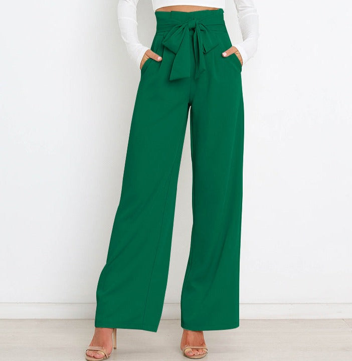 SORELLA | High-Waisted Broek met Strikceintuur en Wijde Pijpen