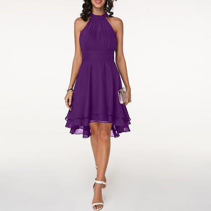 Maréline | Halter Midi-Jurk met High-Low Zoom en Aansluitende Pasvorm