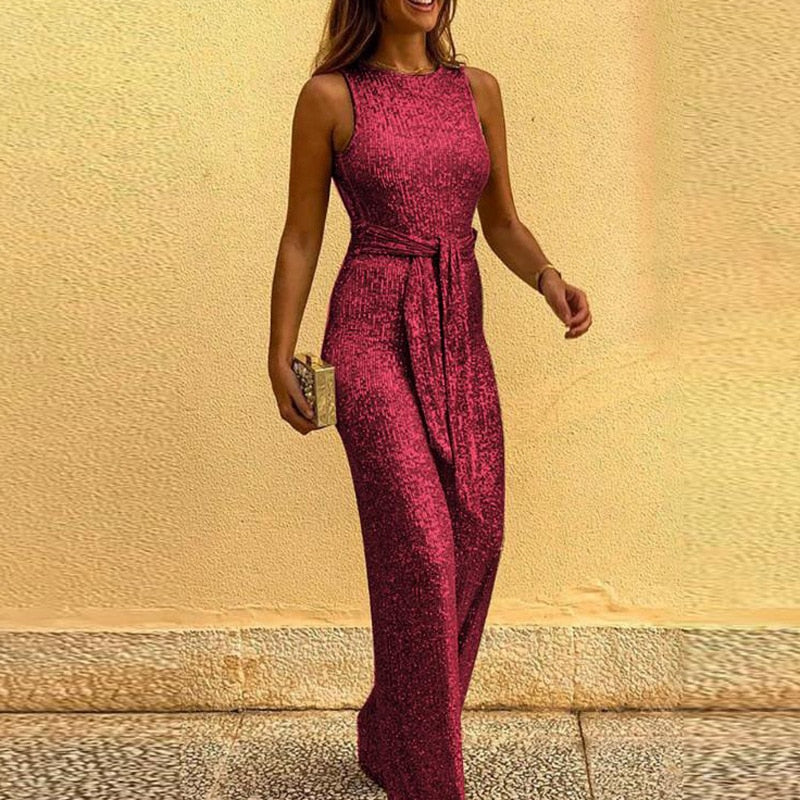 Serenna | Verleidelijke Glitter Jumpsuit met Open Rug en Schouders