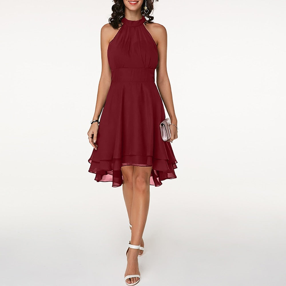 Maréline | Halter Midi-Jurk met High-Low Zoom en Aansluitende Pasvorm