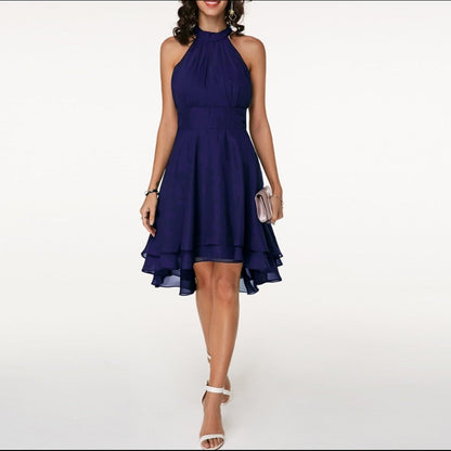 Maréline | Halter Midi-Jurk met High-Low Zoom en Aansluitende Pasvorm
