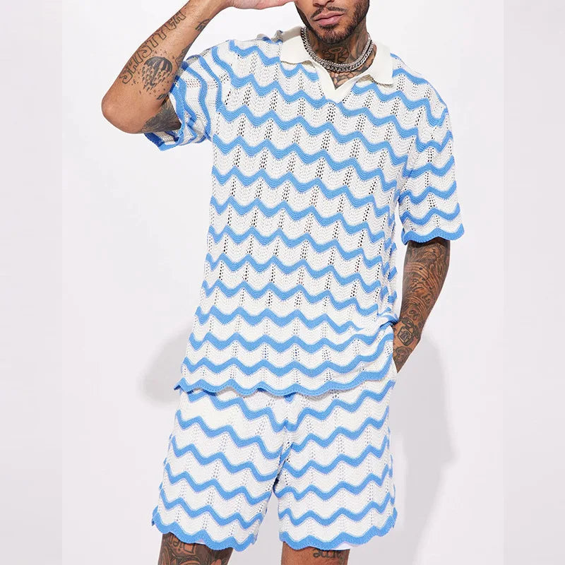 ZAYN | Gebreide Zomer Set voor Heren met Zigzagpatroon