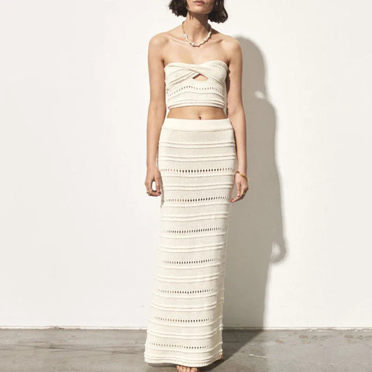 Boho Breeze – Gehaakte Strandset met Tube Top en Rok