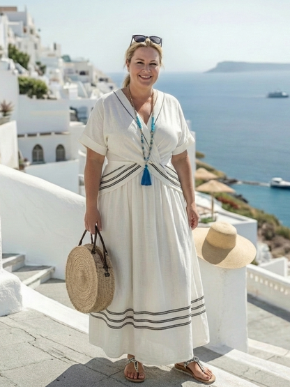 Sere Dames Midi Jurk | Zachte Wikkelstijl met Korte Mouwen 2