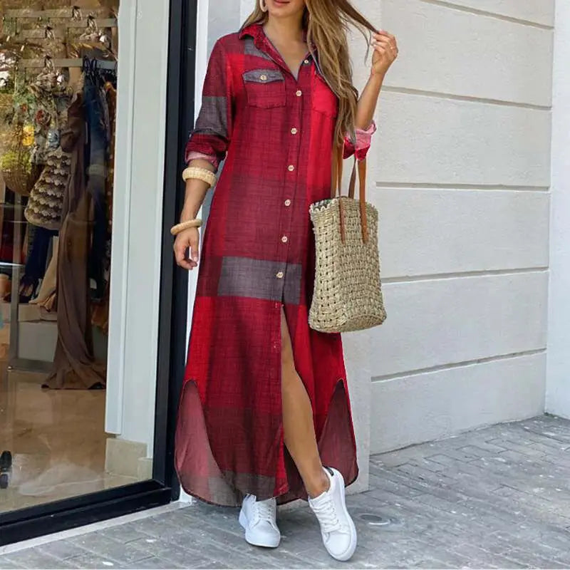 MAELYN | Maxi Denim Jurk met Relaxte Pasvorm en Shirtkraag