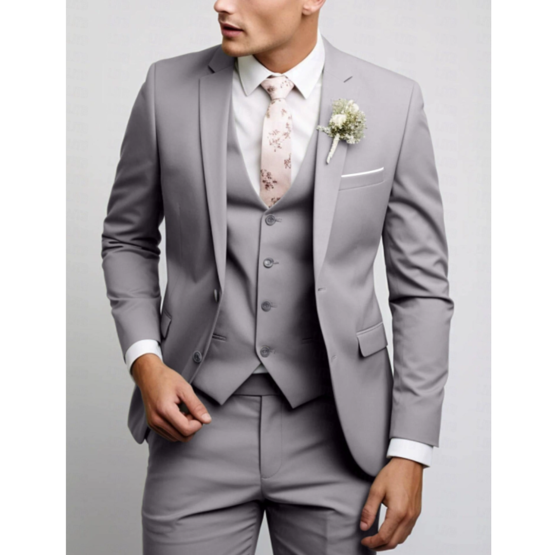 Sleek Heren Kostuum | 3-Delig Slim Fit Bruiloftspak, Lichtgrijs