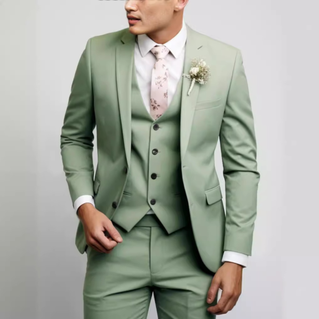 Sleek Heren Kostuum | 3-Delig Slim Fit Bruiloftspak, Lichtgrijs