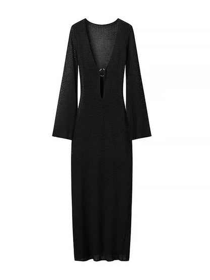 Solaré – Sexy Gehaakte Maxi Jurk met Flared Mouwen 6