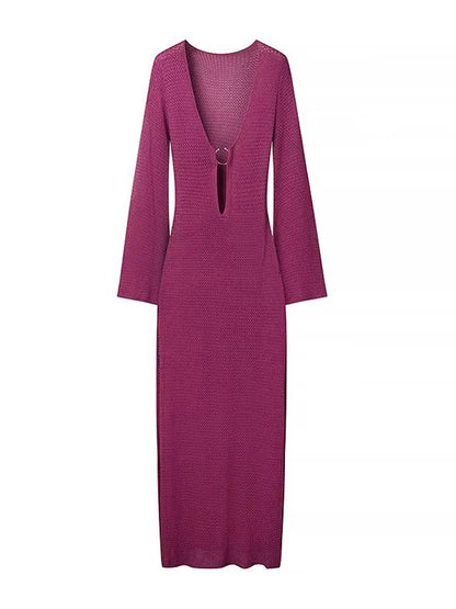 Solaré – Sexy Gehaakte Maxi Jurk met Flared Mouwen 7