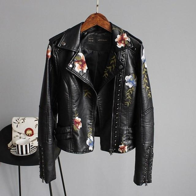 Sophie Dames Leren Jack | Kunstleer, Bloemenborduursel, Tijdloos Design 3