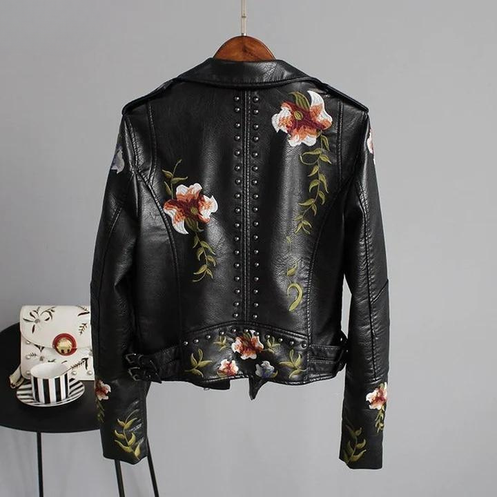 Sophie Dames Leren Jack | Kunstleer, Bloemenborduursel, Tijdloos Design 4