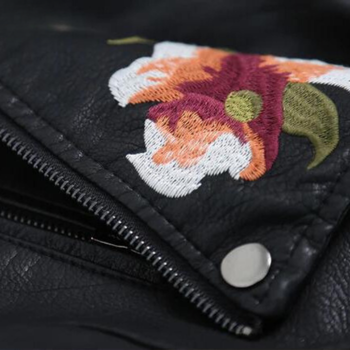 Sophie Dames Leren Jack | Kunstleer, Bloemenborduursel, Tijdloos Design 5