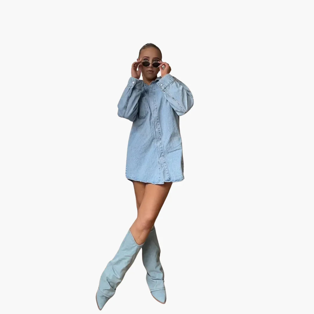 Sophie Dameslaarzen | Hoogwaardig Denim, Comfortabele Blokhak 0