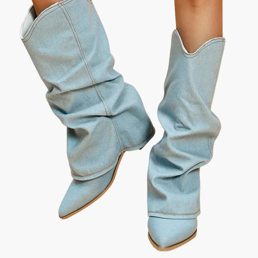 Sophie Dameslaarzen | Hoogwaardig Denim, Comfortabele Blokhak 1