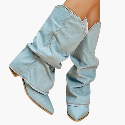 Sophie Dameslaarzen | Hoogwaardig Denim, Comfortabele Blokhak 2