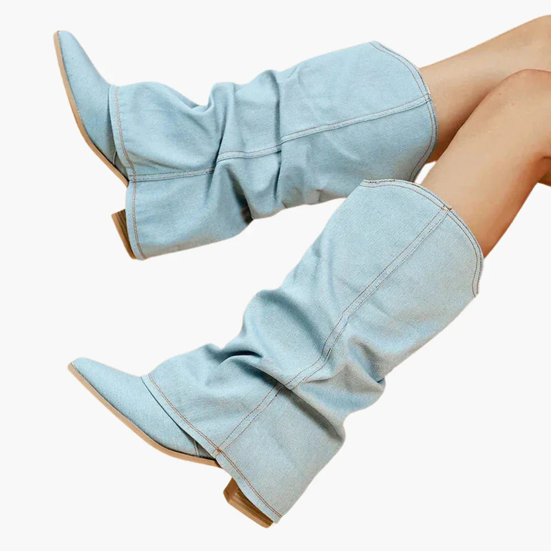 Sophie Dameslaarzen | Hoogwaardig Denim, Comfortabele Blokhak 3