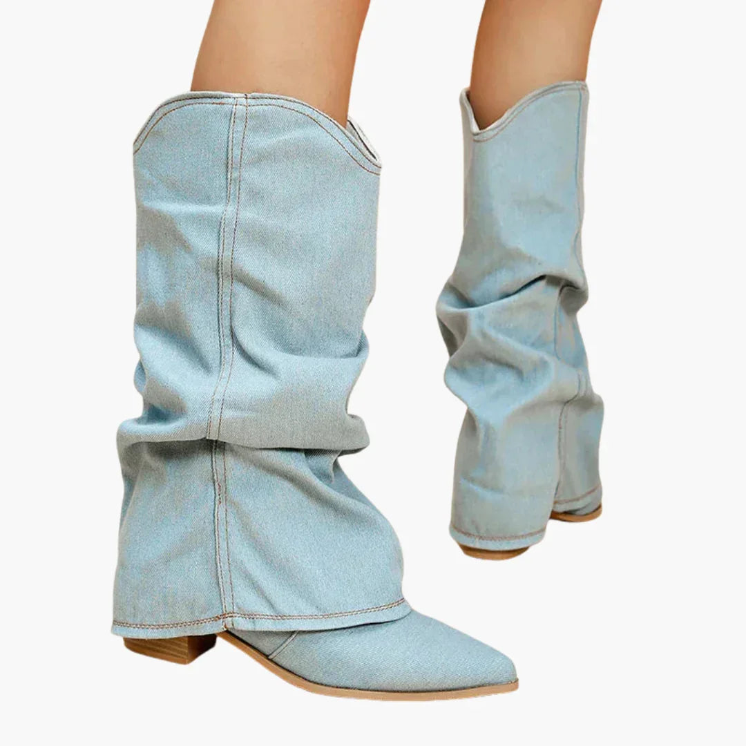 Sophie Dameslaarzen | Hoogwaardig Denim, Comfortabele Blokhak 4