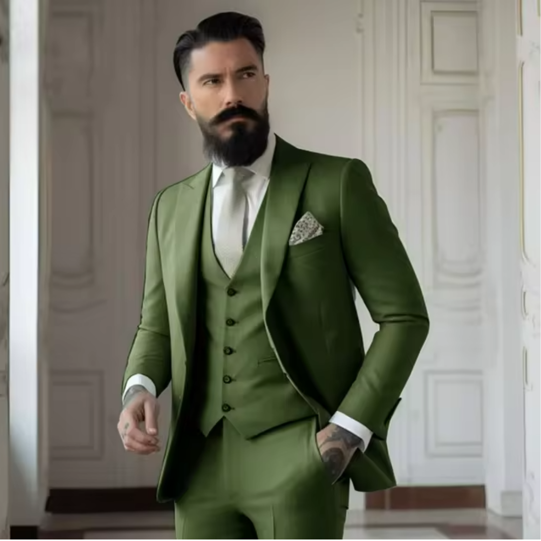 Sven Driedelig Heren Bruiloftsgastenpak | Saliegroen, Elegant