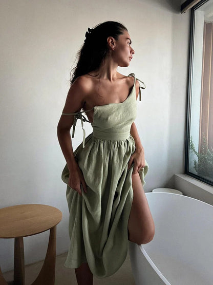 ZAILA | Elegante Linnen Zomerjurk met Fit & Flare Pasvorm