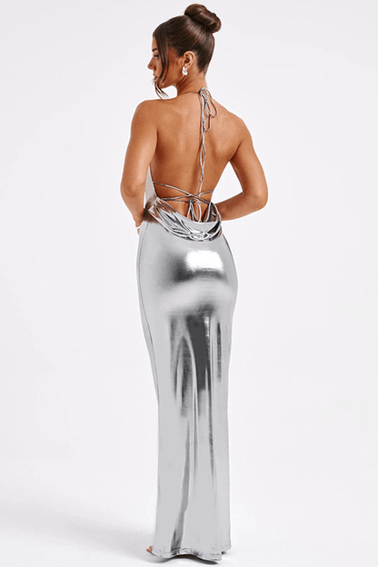 ELENORA | Metallic maxi-jurk met lage rug