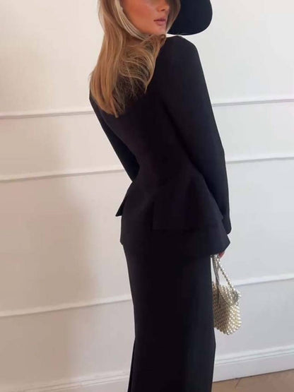 VALÉRIA | Elegante tweedelige kantoorset met blazer en rok 8