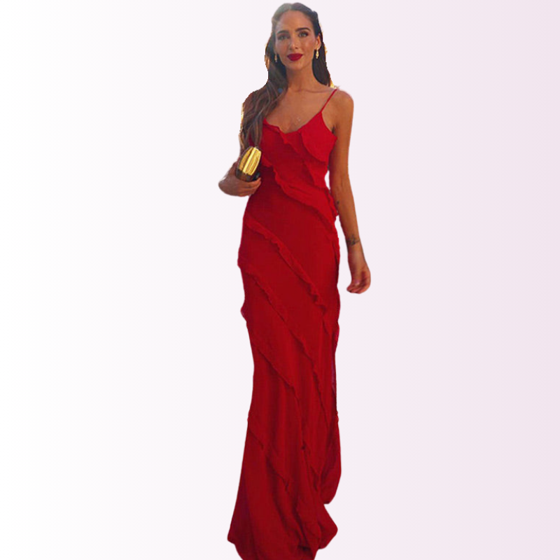 Valerisse | Maxi Jurk met Ruffles en Subtiele Split 0