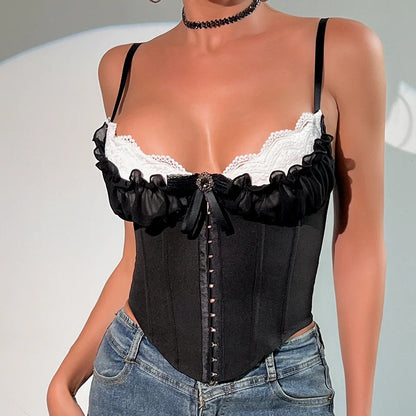 Vera Dames Crop Shirt | Kant Patchwork, Sexy V-hals