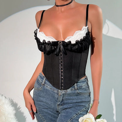 Vera Dames Crop Shirt | Kant Patchwork, Sexy V-hals