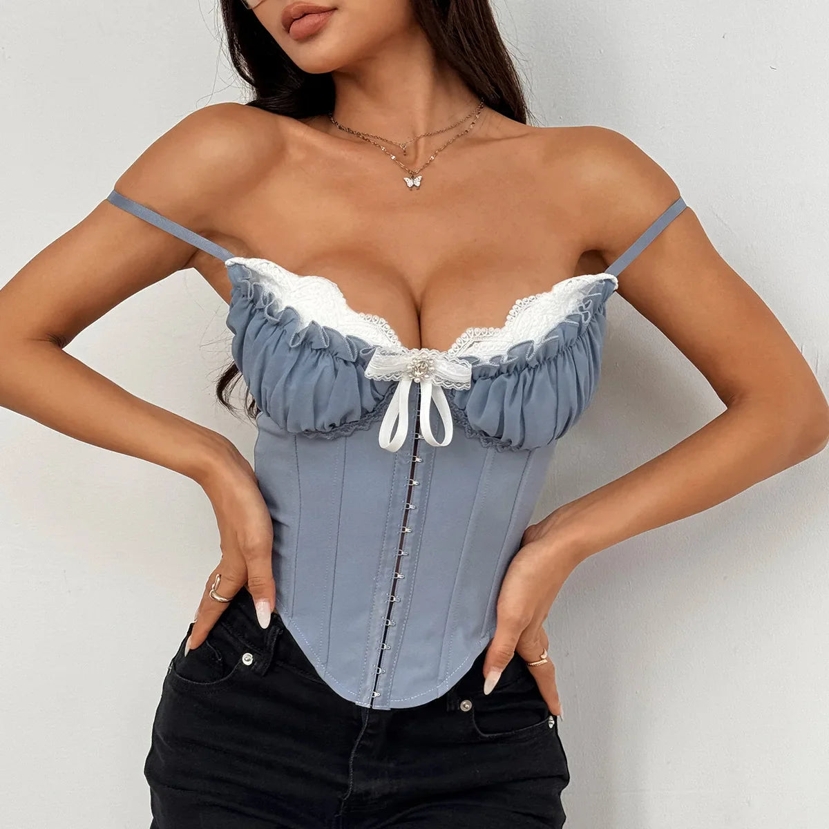 Vera Dames Crop Shirt | Kant Patchwork, Sexy V-hals