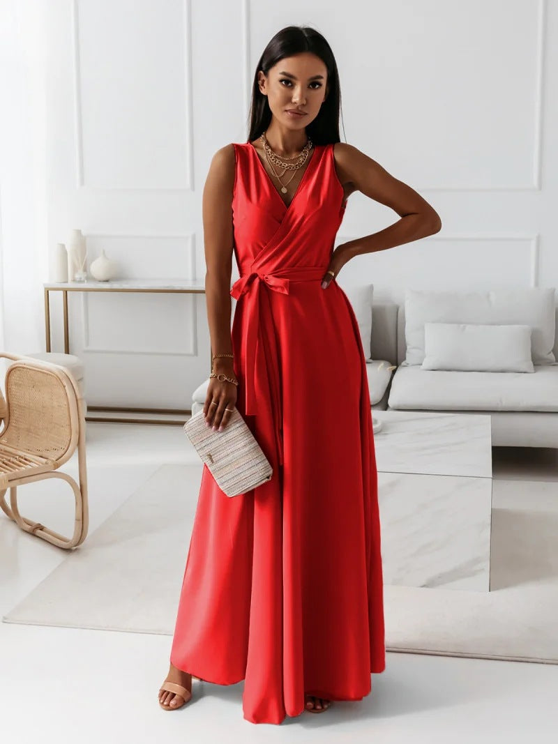Wille Dames Lange Jurk | Elegante V-hals, Donkergroen Maxi Jurk 3