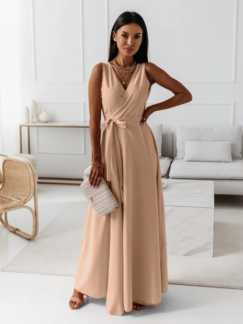 Wille Dames Lange Jurk | Elegante V-hals, Donkergroen Maxi Jurk 4