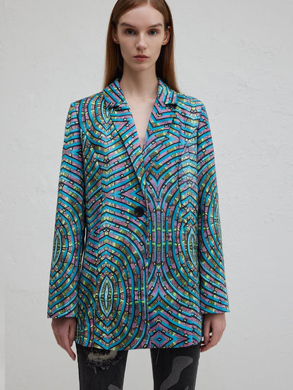 Willem Stijlvol Kantoorpak | 100% Polyester, Abstract Blauw Patroon 1
