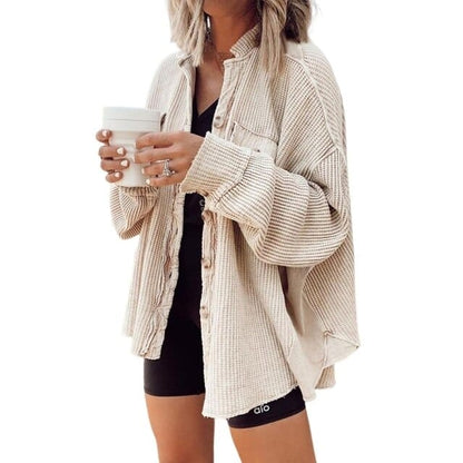Trendy dames knoopjas van ribfluweel | Elegante jas voor casual en zakelijke looks