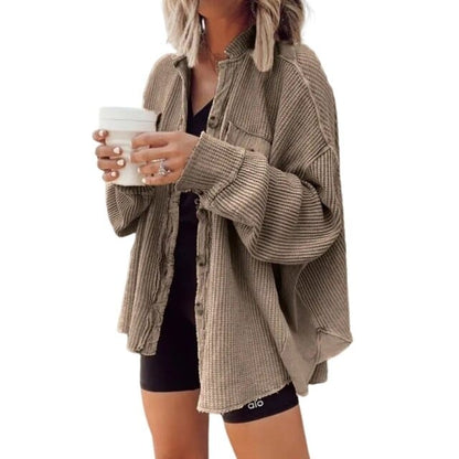 Trendy dames knoopjas van ribfluweel | Elegante jas voor casual en zakelijke looks