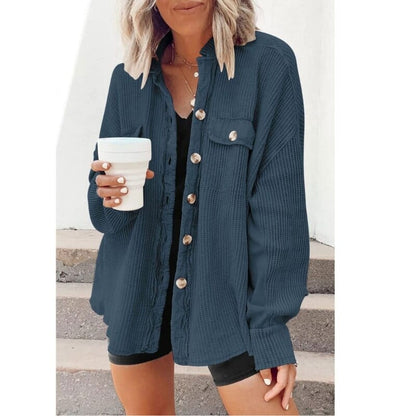 Trendy dames knoopjas van ribfluweel | Elegante jas voor casual en zakelijke looks