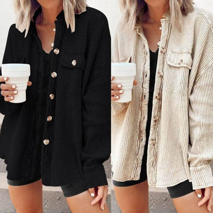 Trendy dames knoopjas van ribfluweel | Elegante jas voor casual en zakelijke looks