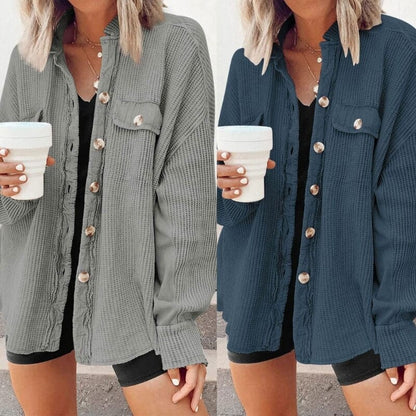 Trendy dames knoopjas van ribfluweel | Elegante jas voor casual en zakelijke looks