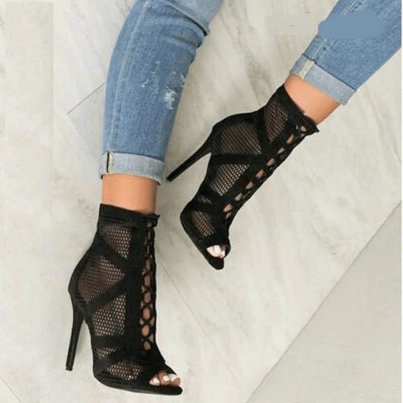Yentl Dames Sandalen | Elegante Hoge Hak met Mesh Details