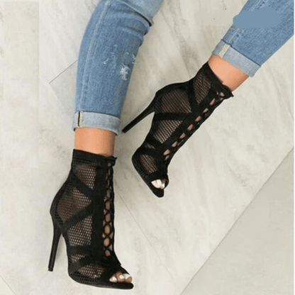 Yentl Dames Sandalen | Elegante Hoge Hak met Mesh Details