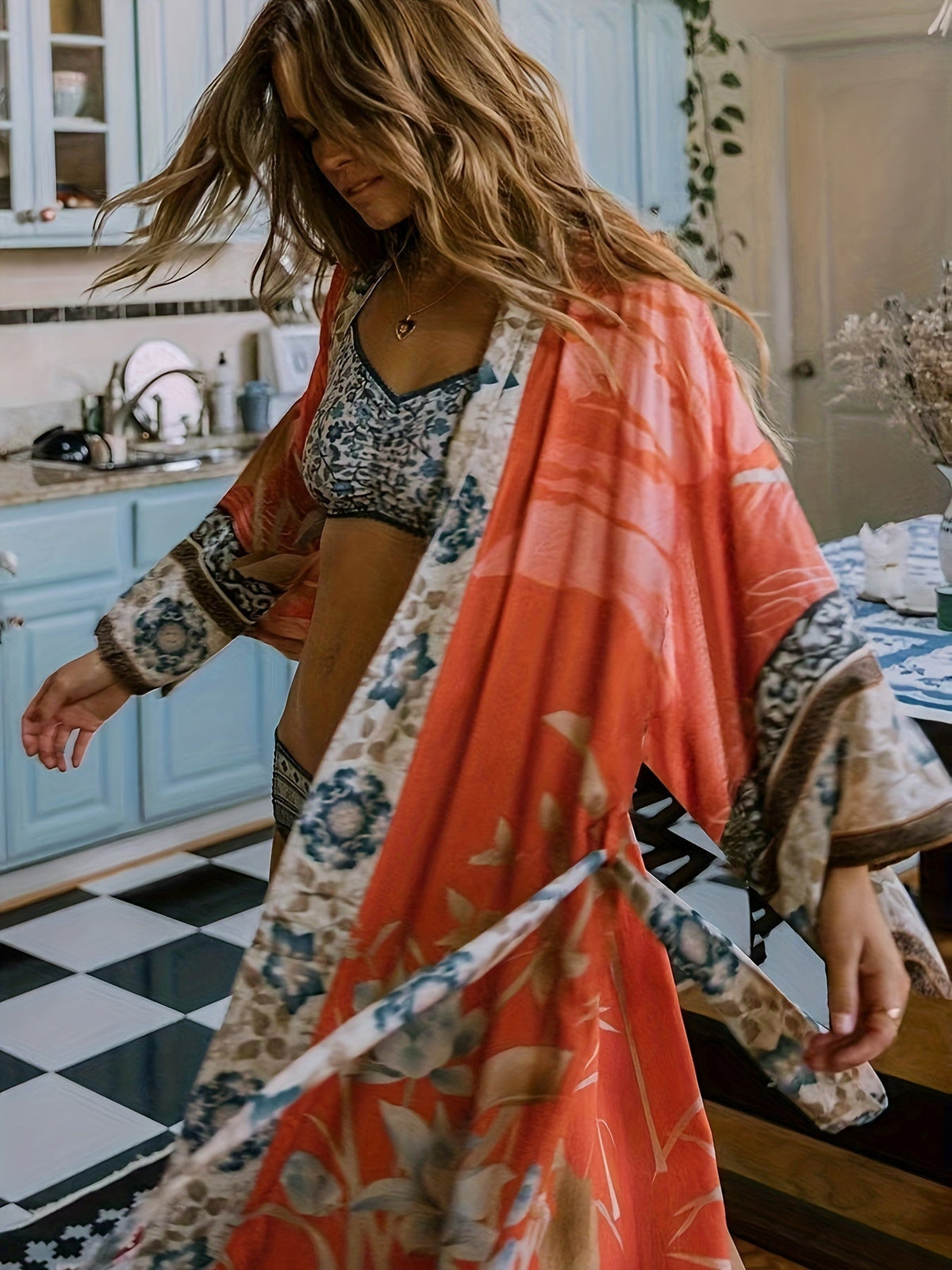 Yumea | Lange Kimono met Bloemenprint voor Dames 6