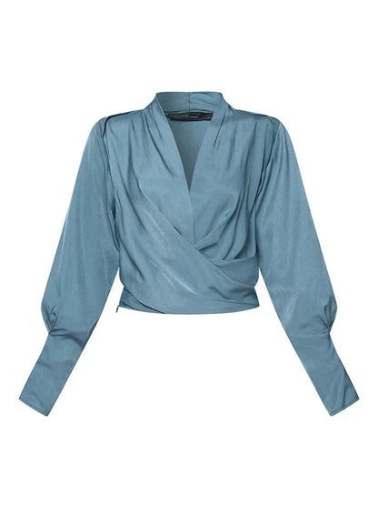 NEVINA | V-Hals Blouse met Pofmouwen en Gecentreerde Taille