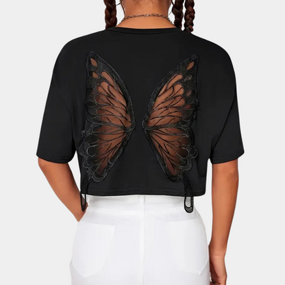 NAYLA | Cropped T-Shirt met Vlinderprint