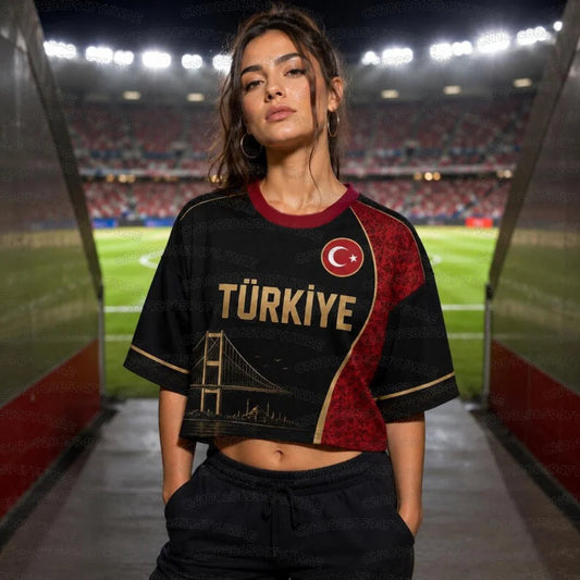 Zara Stylish Crop Top Dames | Türkiye Print, Ademend Katoen 0