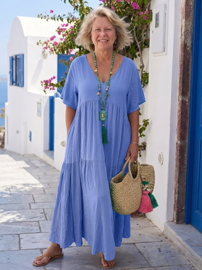 Zina Dames Lange Maxi Jurk | Katoenmix, Relaxed Pasvorm 2