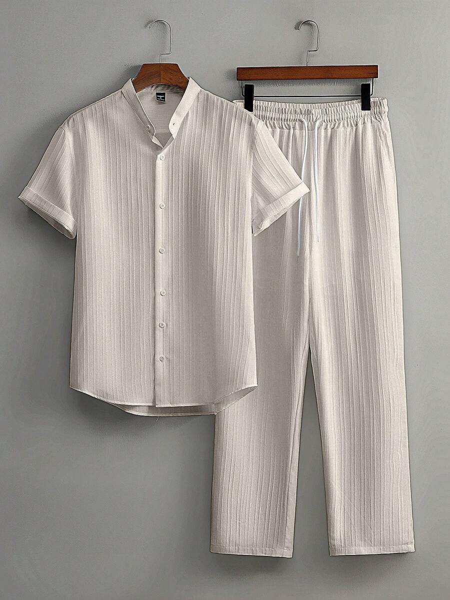 Zwart heren co-ord set met opstaande kraag – moderne Japanse stijl met luxe uitstraling 0